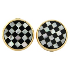 Vintage Earrings set with onyx and mother-of-pearl 14k yellow gold