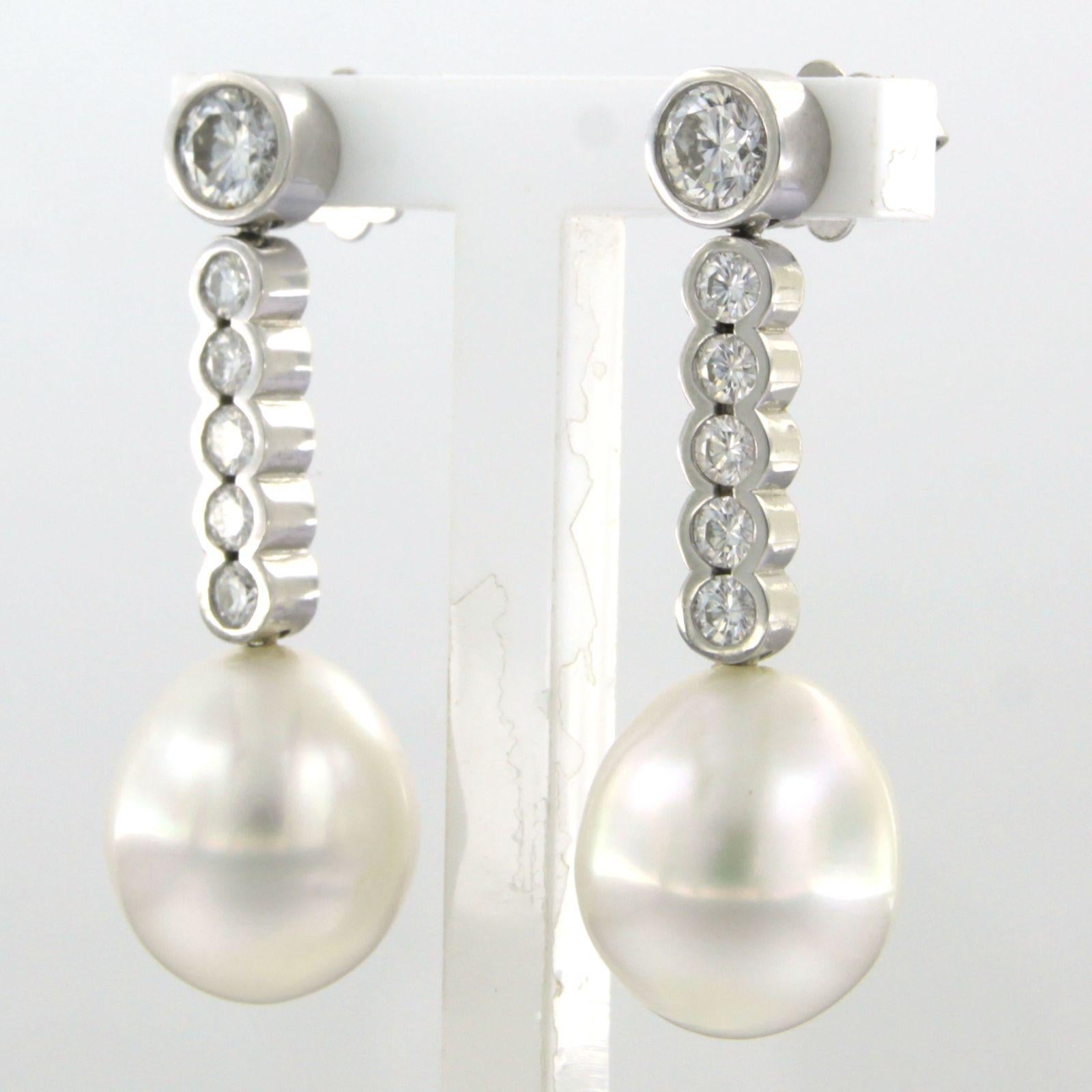 Brilliant Cut Earrings set with pearl and brilliant cut diamonds up to 1.20ct 18k white gold For Sale
