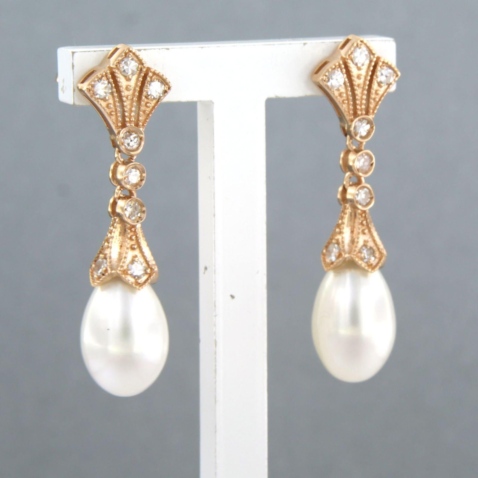 Modern Earrings set with Pearl and Diamonds 14k Pink gold For Sale