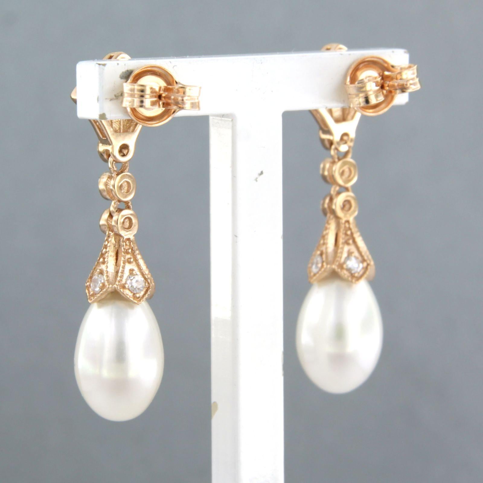 Earrings set with Pearl and Diamonds 14k Pink gold In New Condition For Sale In The Hague, ZH