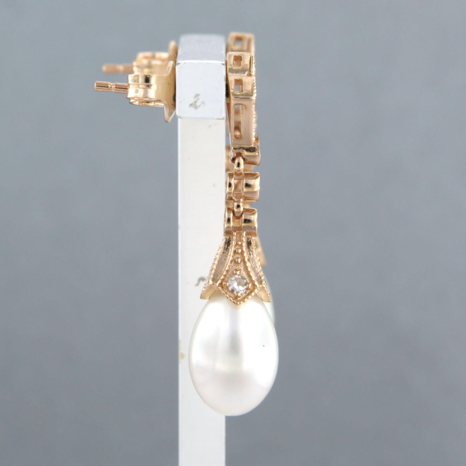 Earrings set with Pearl and Diamonds 14k Pink gold For Sale 1