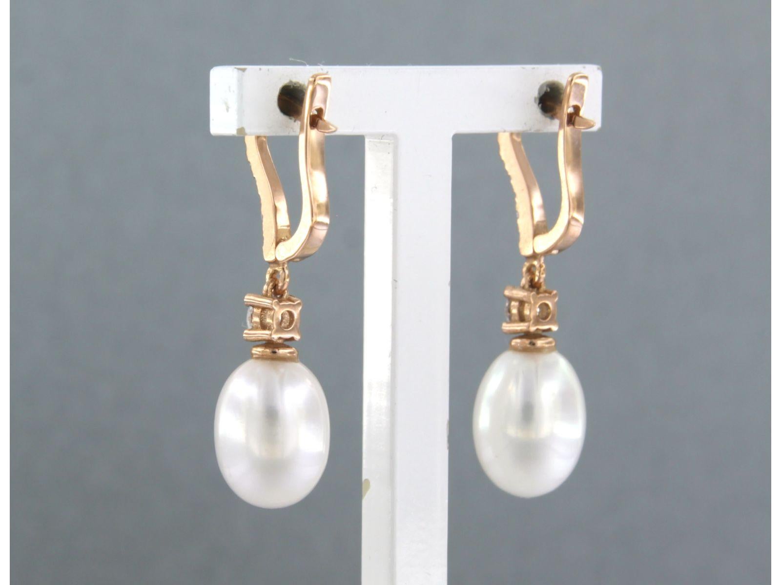 Modern Earrings set with pearl and diamonds 18k pink gold