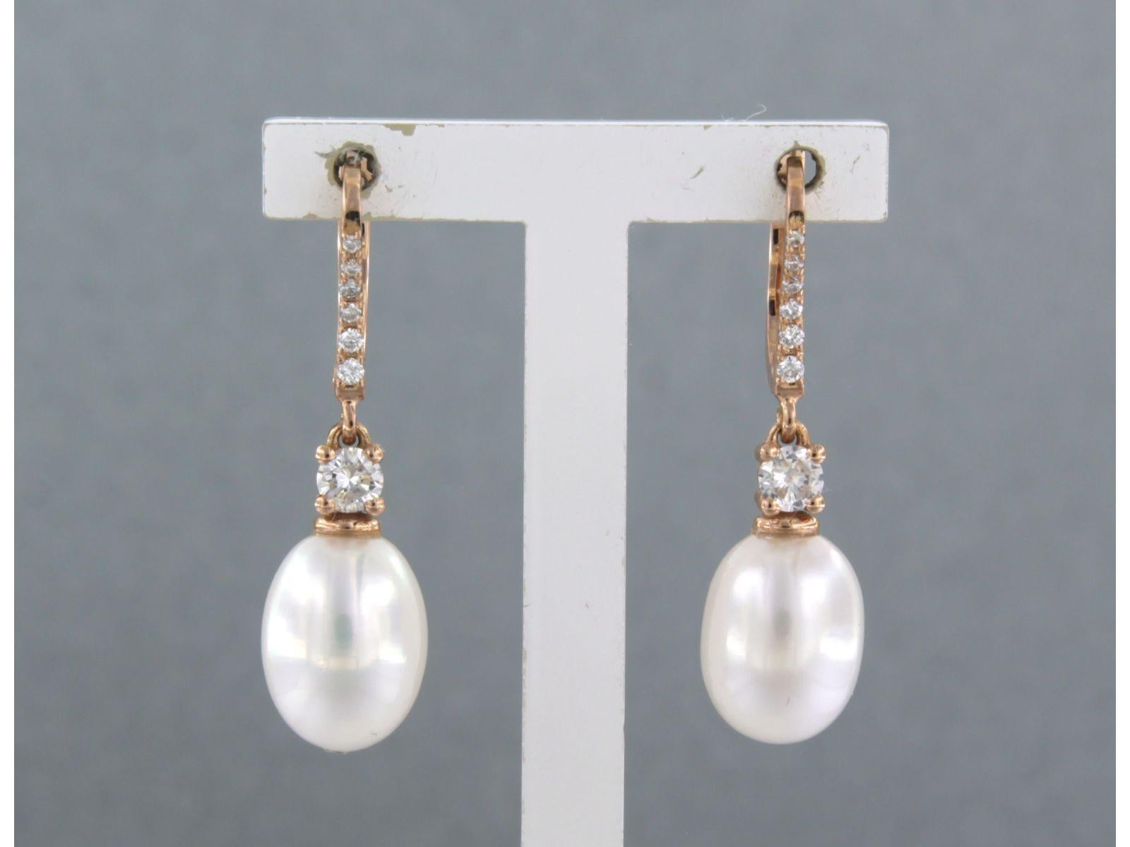 Earrings set with pearl and diamonds 18k pink gold For Sale 1