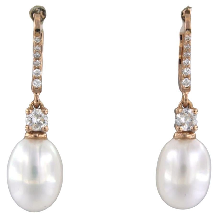 Earrings set with pearl and diamonds 18k pink gold For Sale