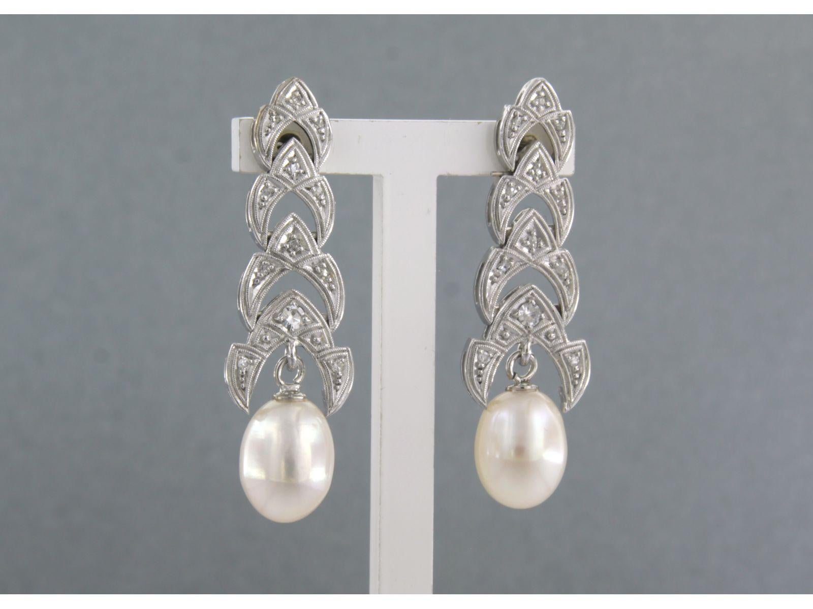 Art Nouveau Earrings set with pearl and diamonds 18k white gold and platinum For Sale
