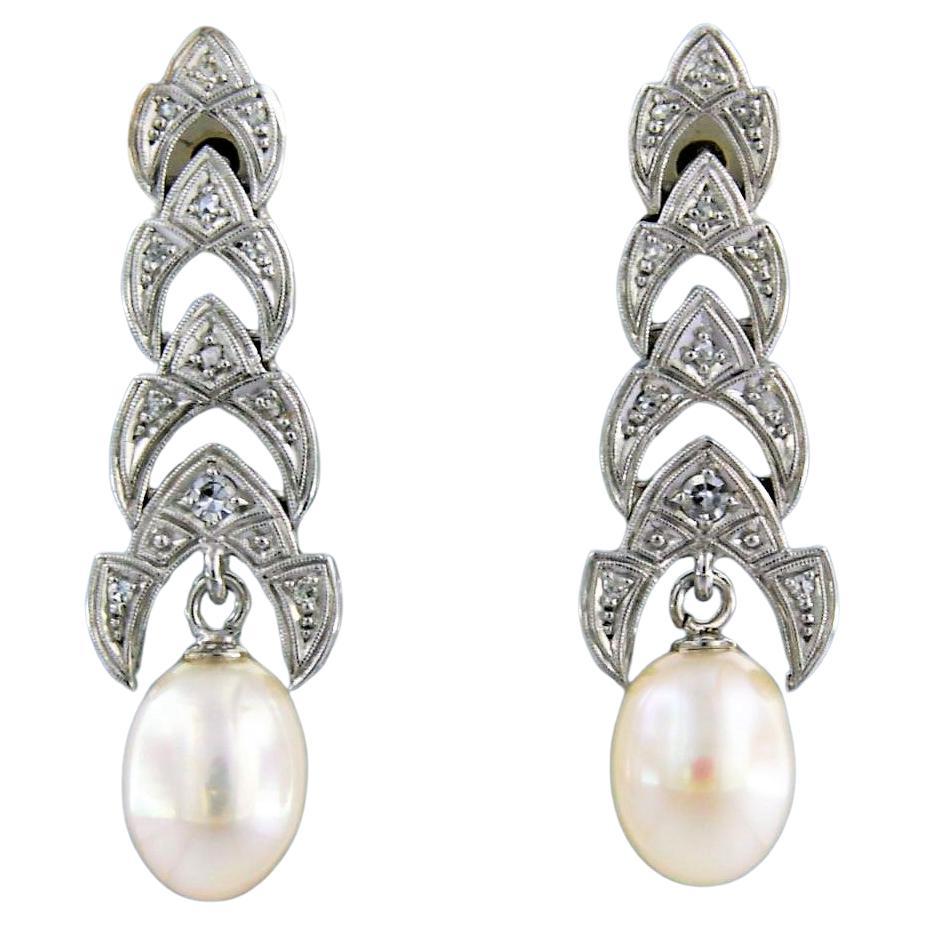 Earrings set with pearl and diamonds 18k white gold and platinum For Sale