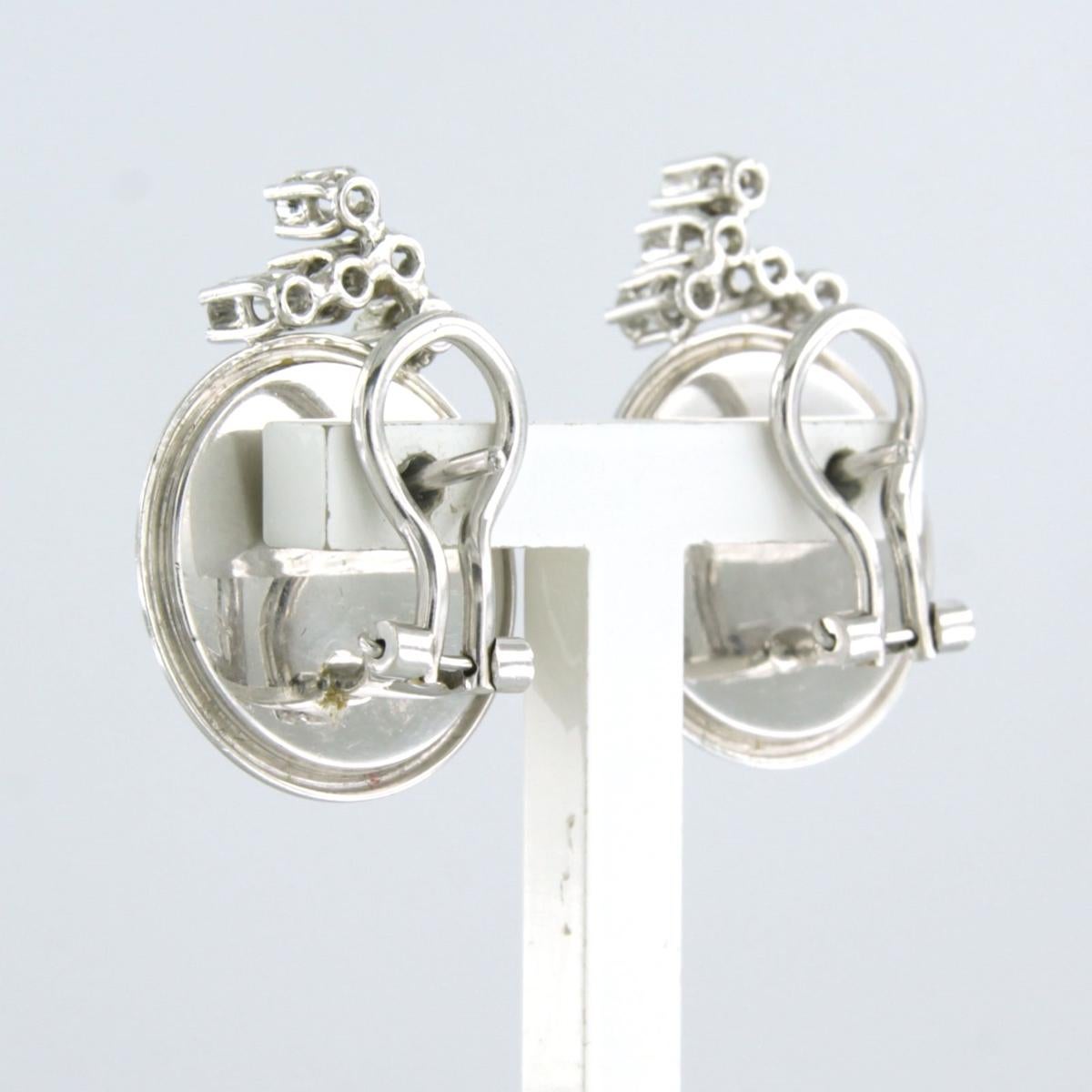 Brilliant Cut Earrings set with pearl and diamonds 18k white gold For Sale
