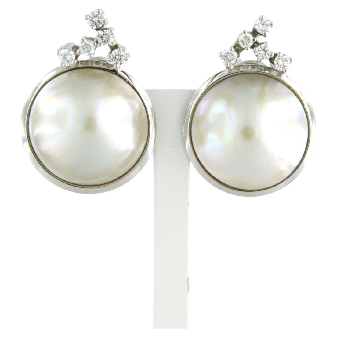 Earrings set with pearl and diamonds 18k white gold For Sale