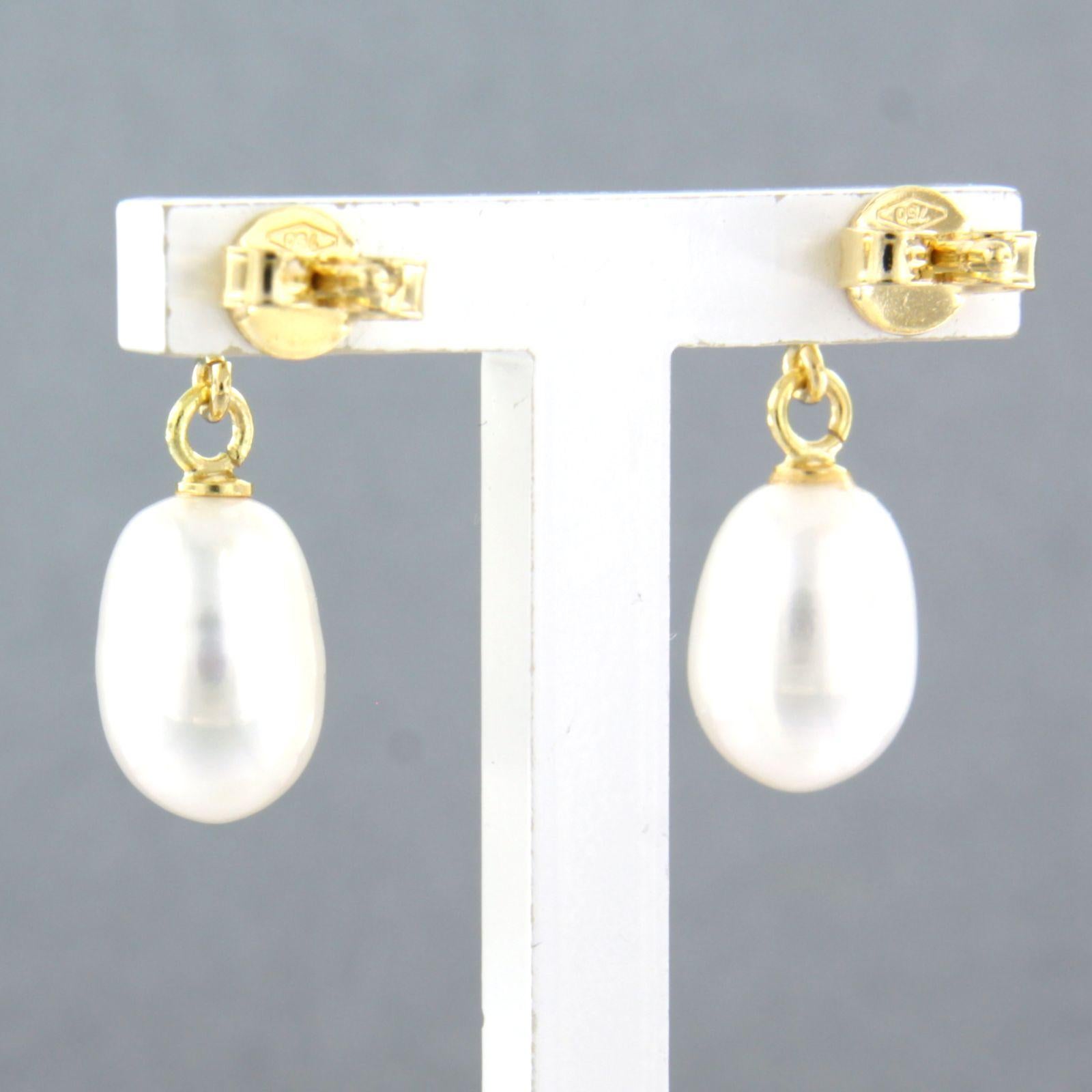 Modern Earrings set with pearl and diamonds 18k yellow gold For Sale