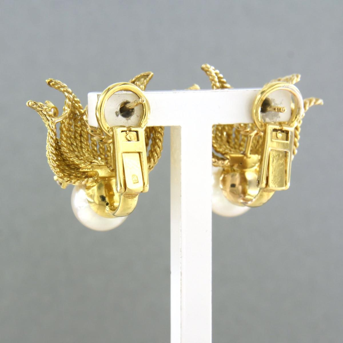 Brilliant Cut Earrings set with pearl and diamonds 18k yellow gold