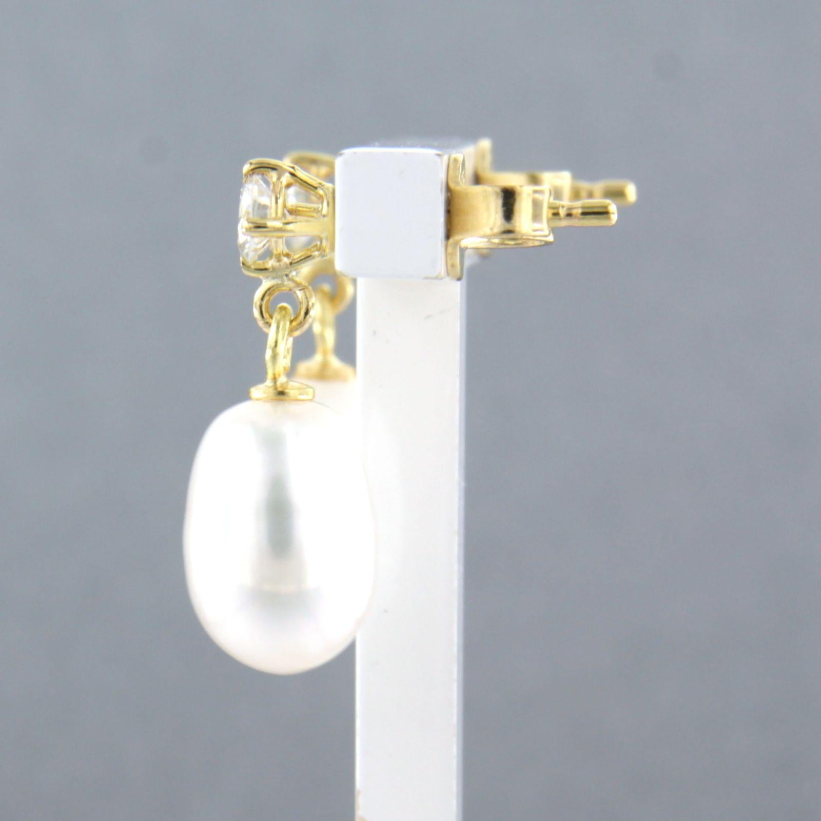 Brilliant Cut Earrings set with pearl and diamonds 18k yellow gold For Sale