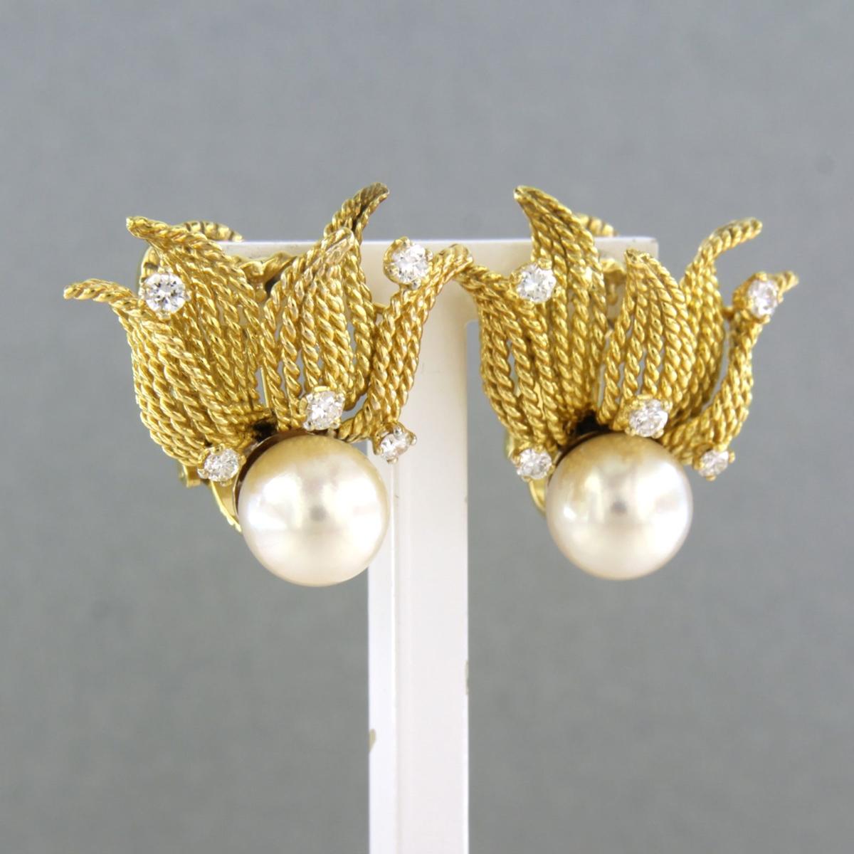Earrings set with pearl and diamonds 18k yellow gold 1