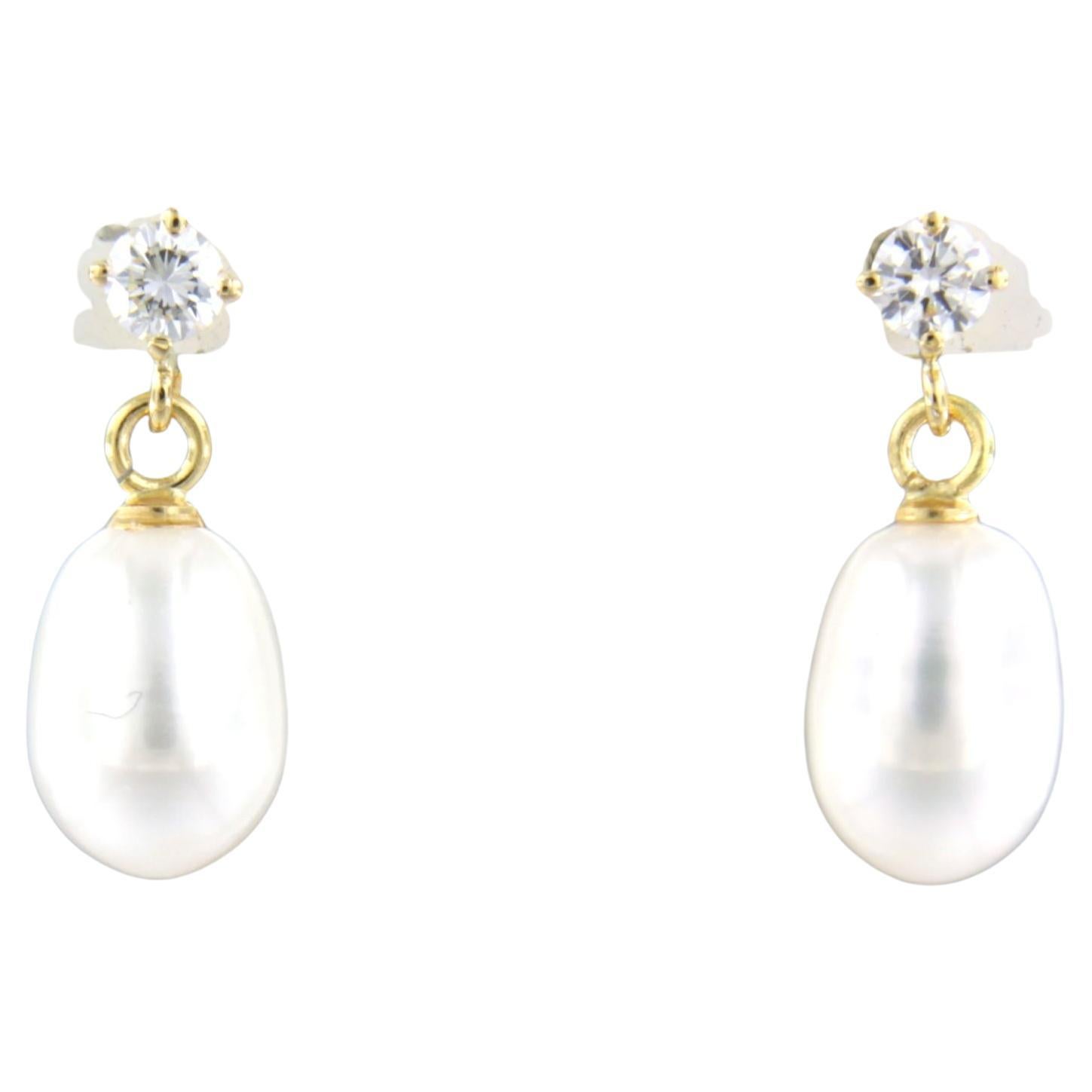 Earrings set with pearl and diamonds 18k yellow gold For Sale