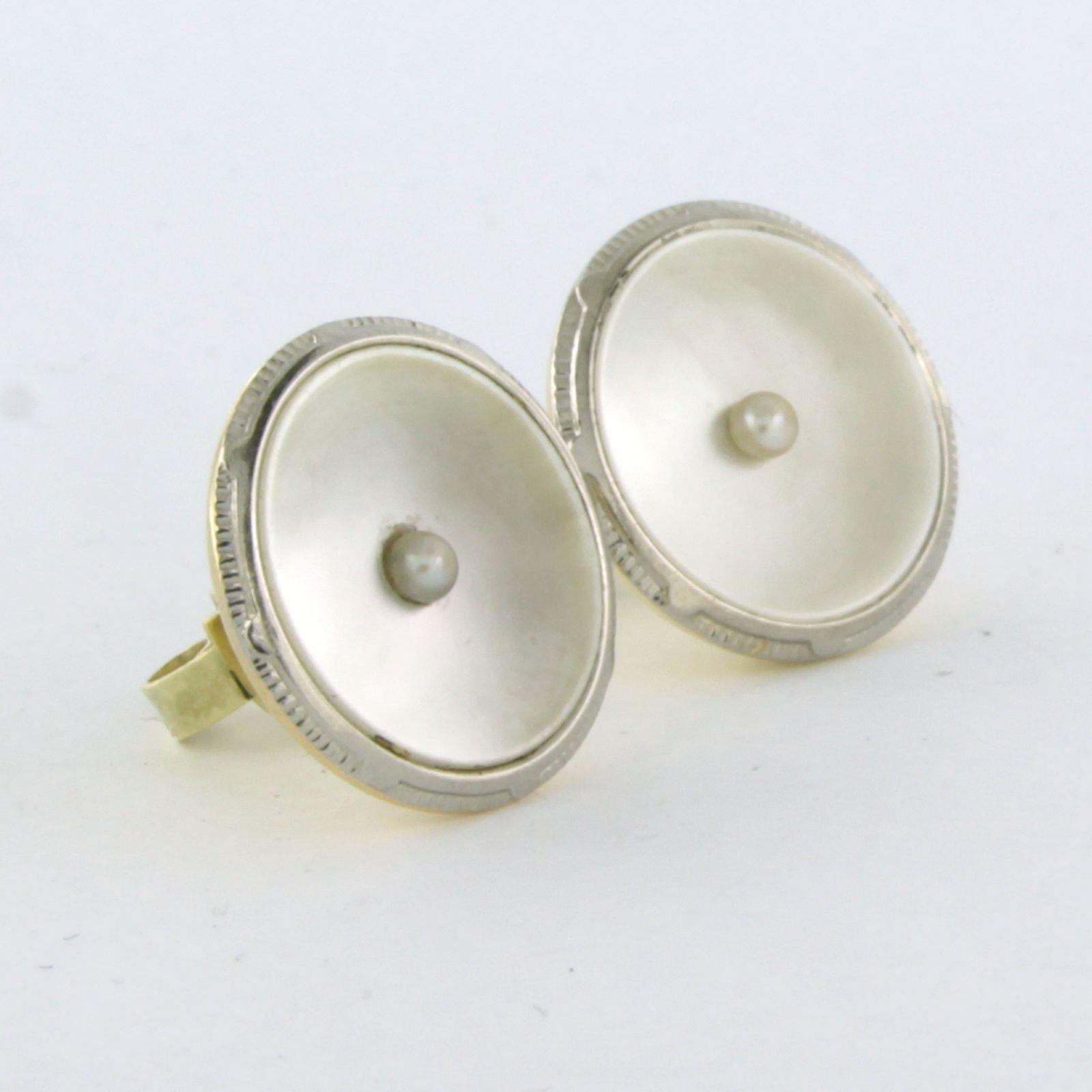 Earrings set with pearl and mother-of-pearl 14k yellow gold For Sale 1