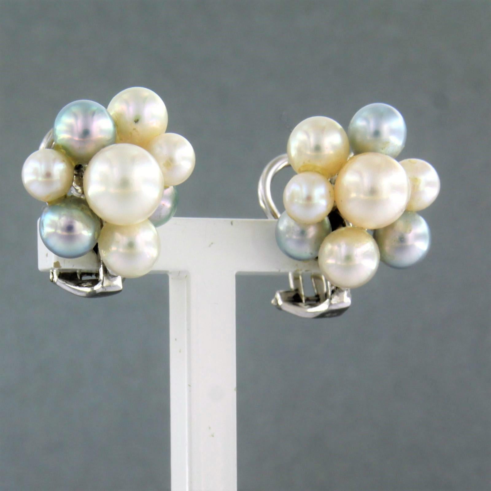 Modern Earrings set with pearls 18k white gold