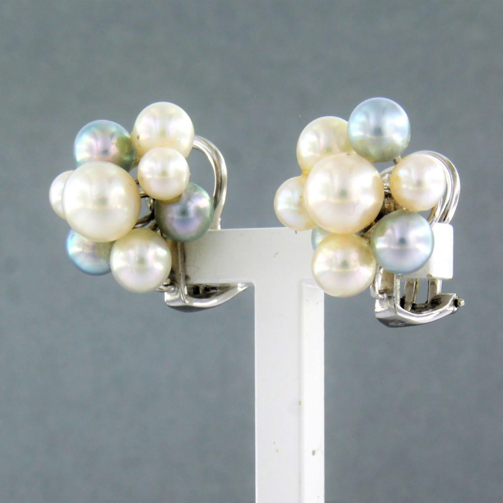 Bead Earrings set with pearls 18k white gold For Sale