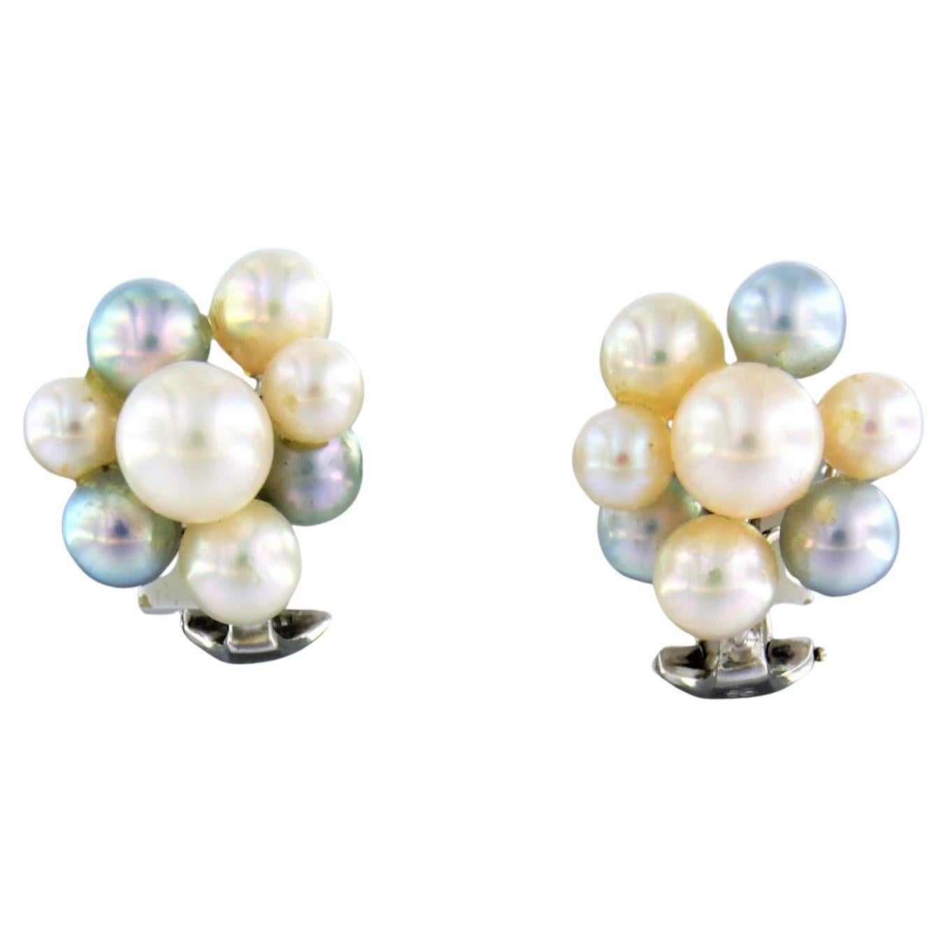 Earrings set with pearls 18k white gold For Sale
