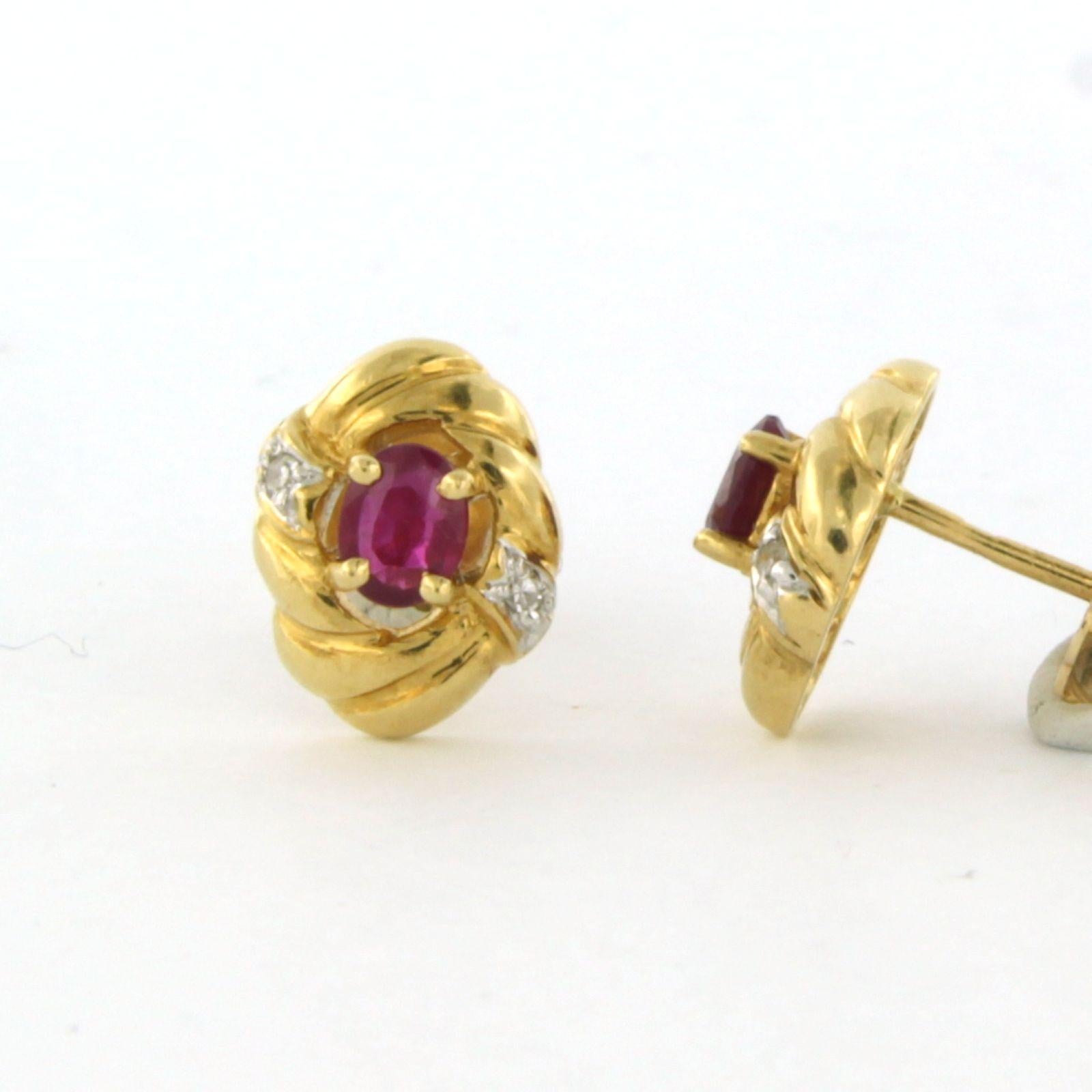 Modern Earrings set with ruby and diamonds 18k bicolour gold For Sale
