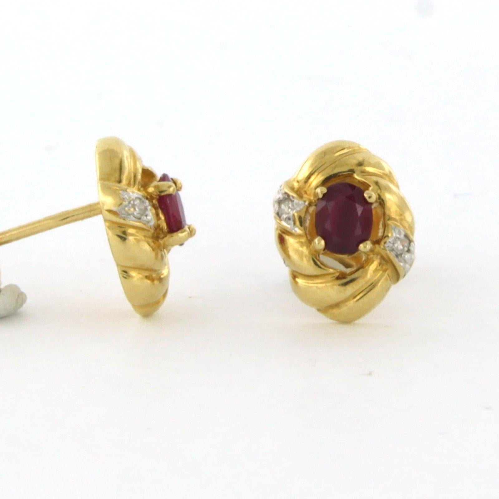 Single Cut Earrings set with ruby and diamonds 18k bicolour gold For Sale