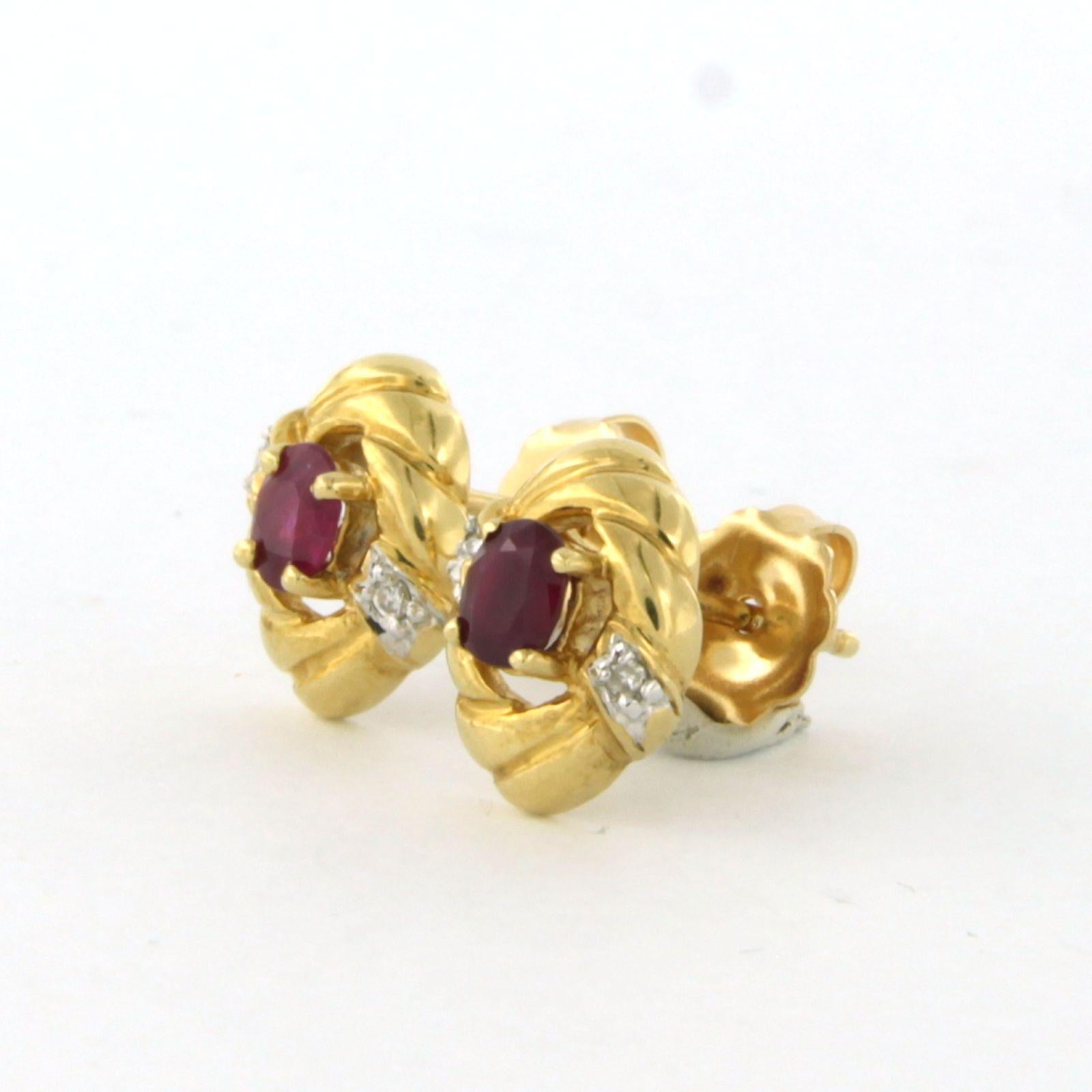 Women's Earrings set with ruby and diamonds 18k bicolour gold For Sale