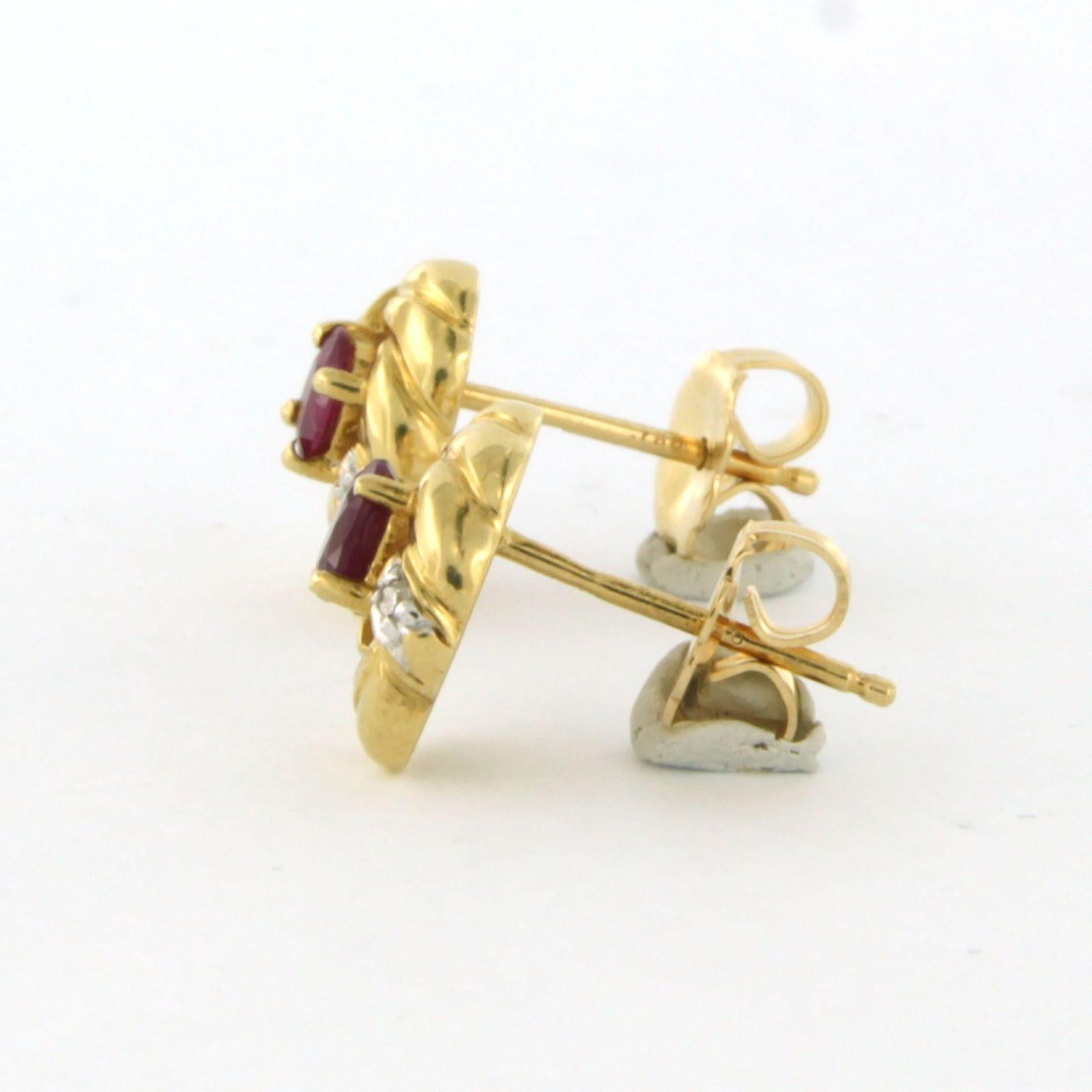 Earrings set with ruby and diamonds 18k bicolour gold For Sale 1