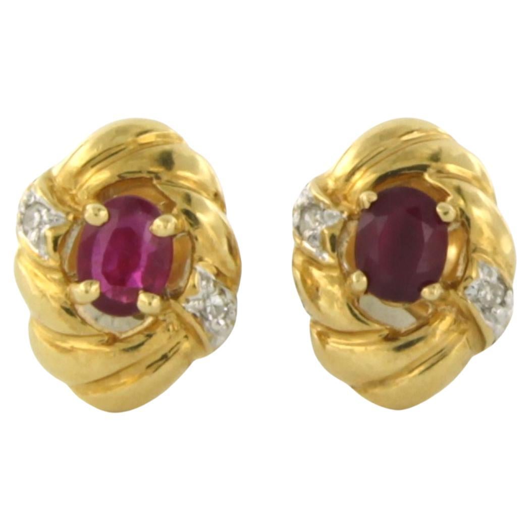 Earrings set with ruby and diamonds 18k bicolour gold For Sale