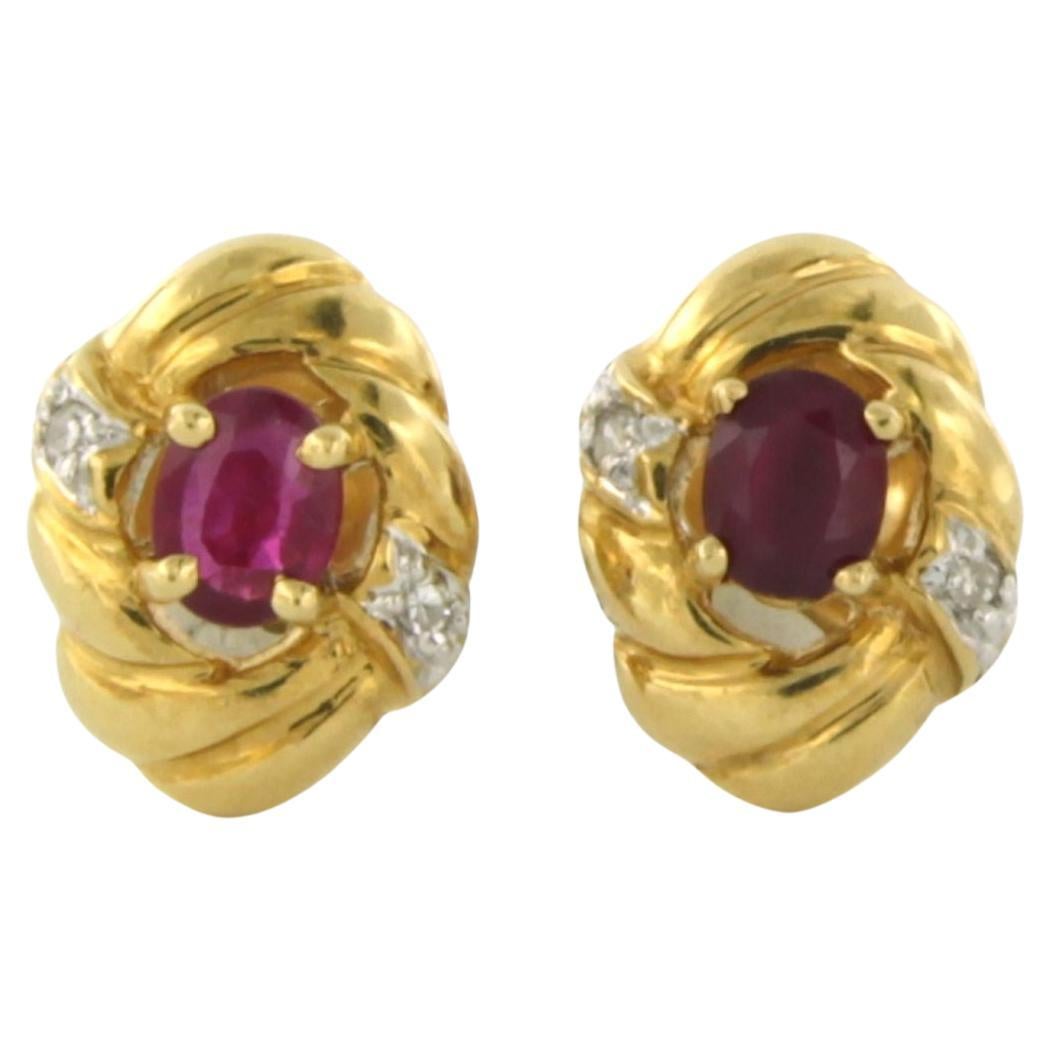 Pendientes engastados con rubí y diamantes Oro bicolor 18k