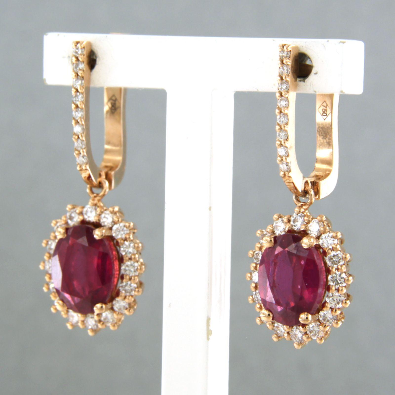 Modern Earrings set with ruby and diamonds 18k pink gold For Sale
