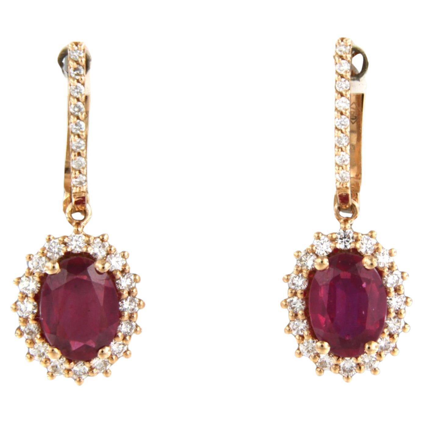 Earrings set with ruby and diamonds 18k pink gold For Sale