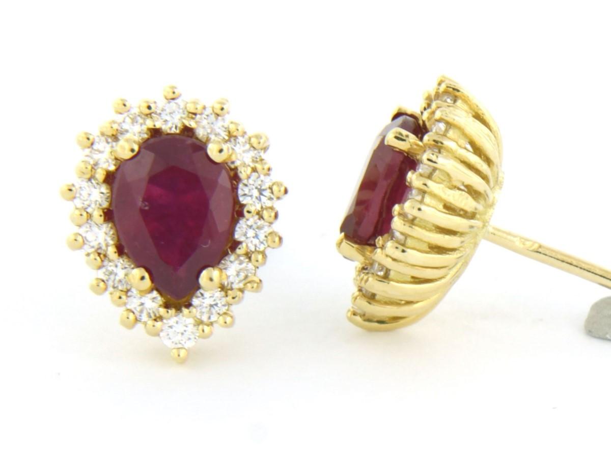 Modern Earrings set with ruby and diamonds 18k yellow gold For Sale