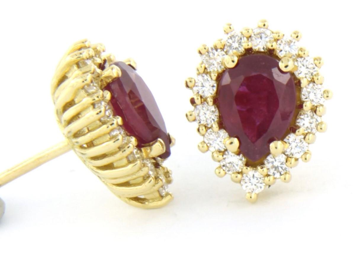 Brilliant Cut Earrings set with ruby and diamonds 18k yellow gold For Sale