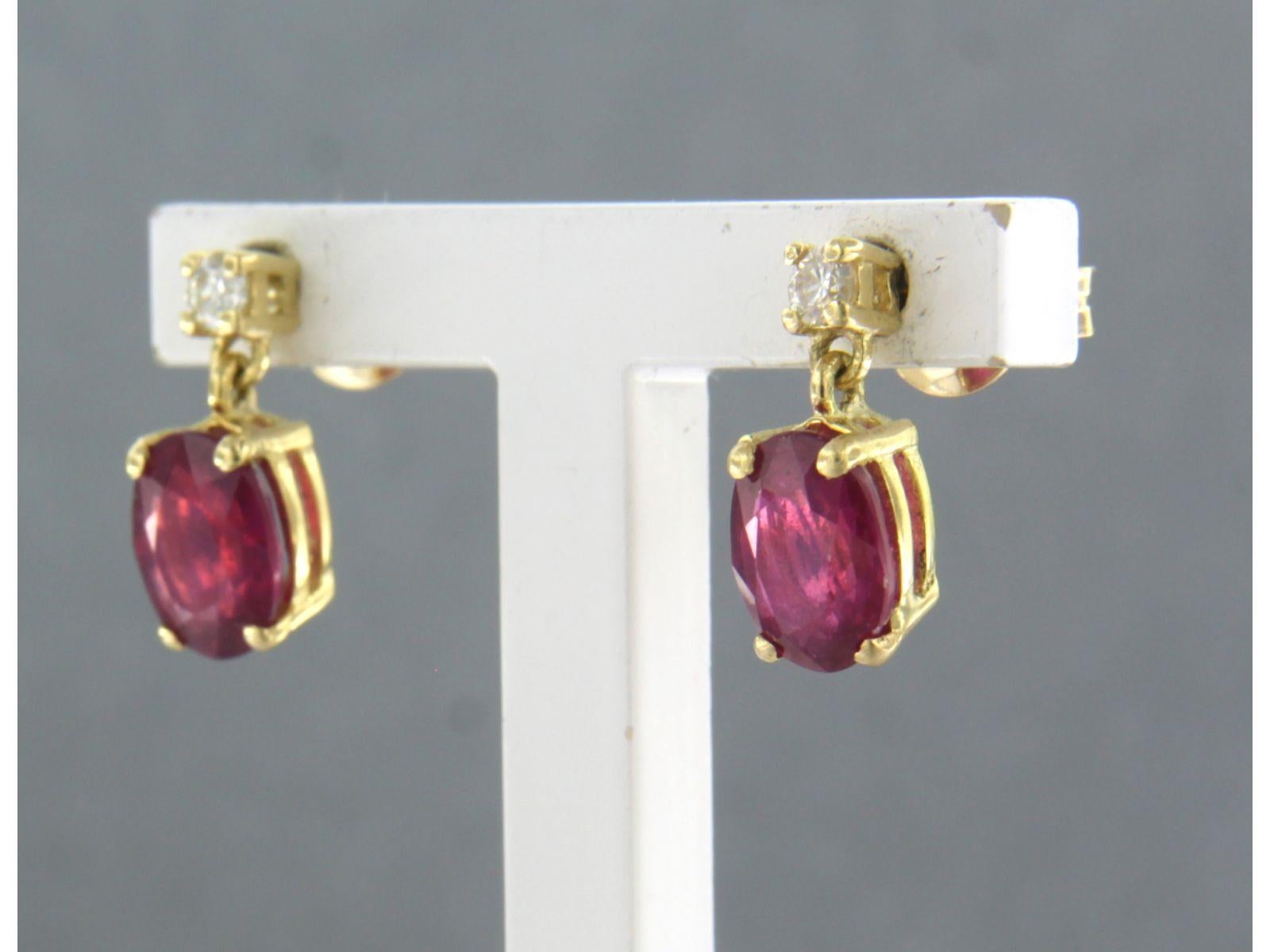 Brilliant Cut Earrings set with ruby and diamonds 18k yellow gold For Sale