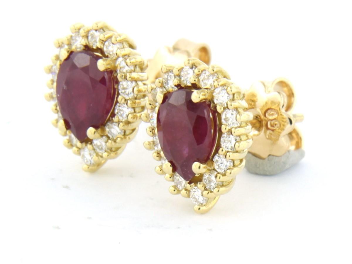 Women's Earrings set with ruby and diamonds 18k yellow gold For Sale