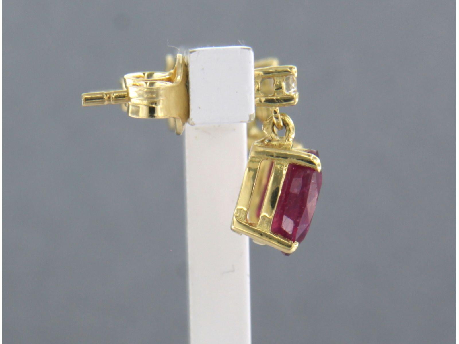 Earrings set with ruby and diamonds 18k yellow gold For Sale 1