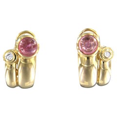 Earrings set with ruby and diamonds 18k yellow gold