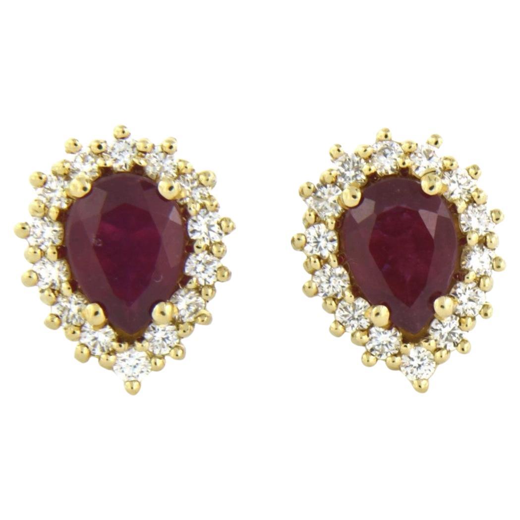 Earrings set with ruby and diamonds 18k yellow gold For Sale