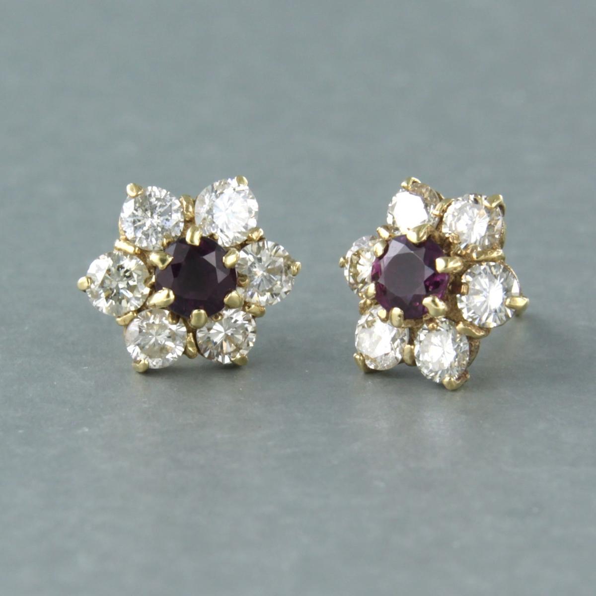 Women's Earrings set with ruby and diamonds up to 1.60ct 14k yellow gold For Sale