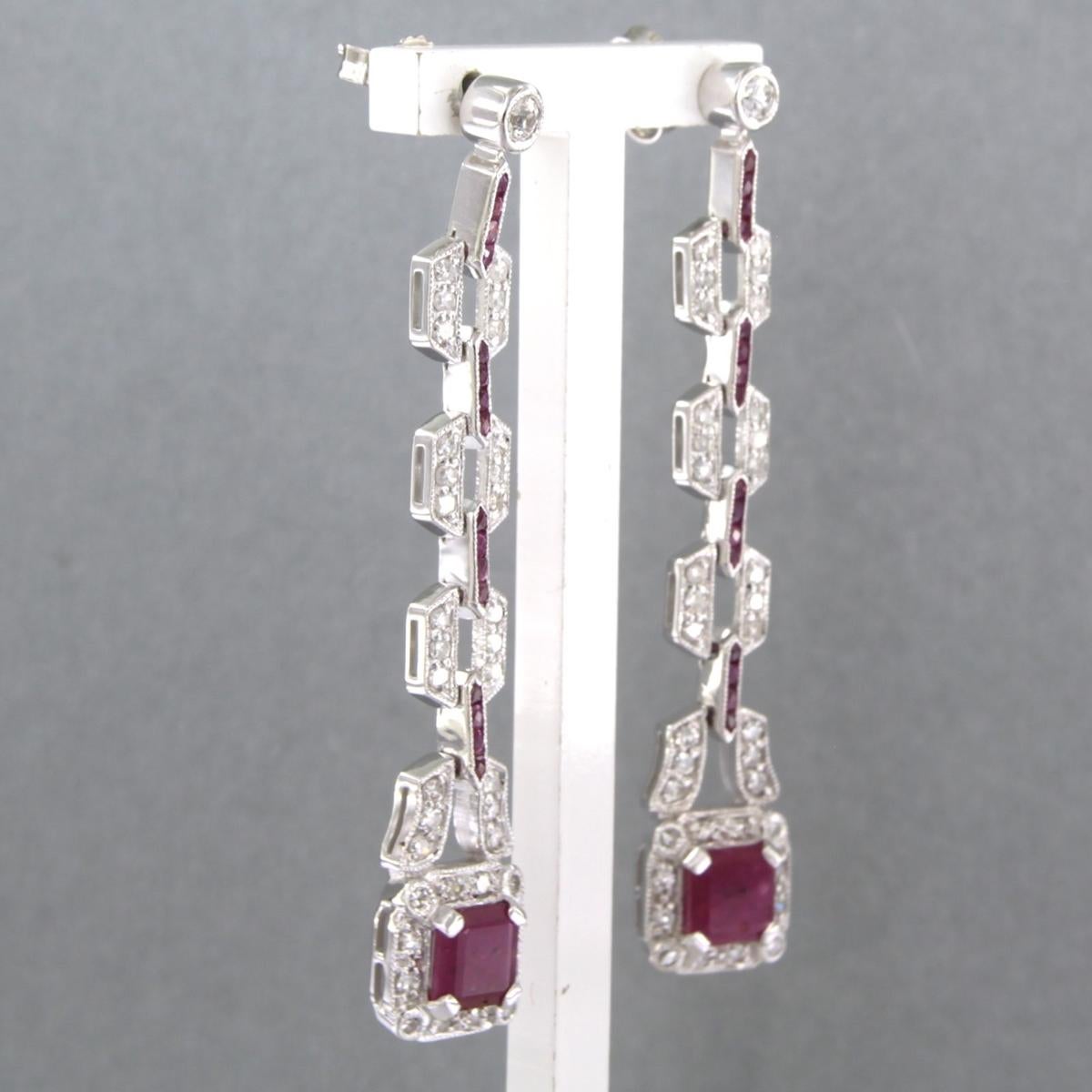 Modern Earrings set with ruby up to 3.50ct and diamonds up to 1.04ct 14k white gold For Sale