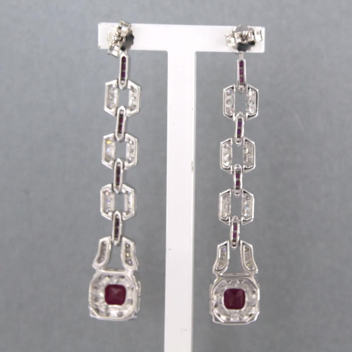 Earrings set with ruby up to 3.50ct and diamonds up to 1.04ct 14k white gold In New Condition For Sale In The Hague, ZH