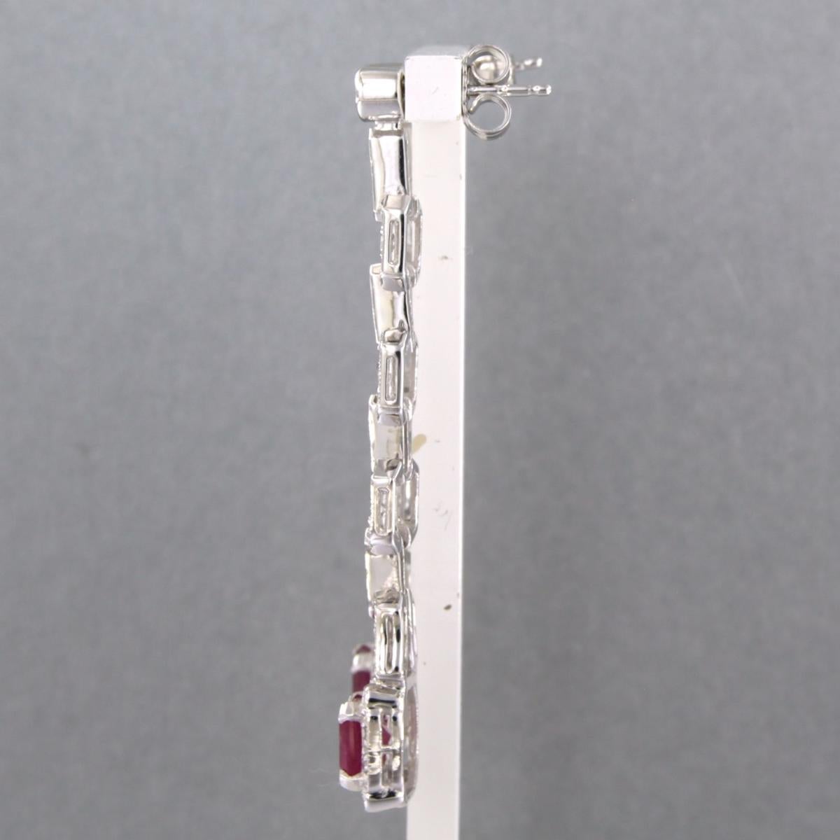 Women's Earrings set with ruby up to 3.50ct and diamonds up to 1.04ct 14k white gold For Sale