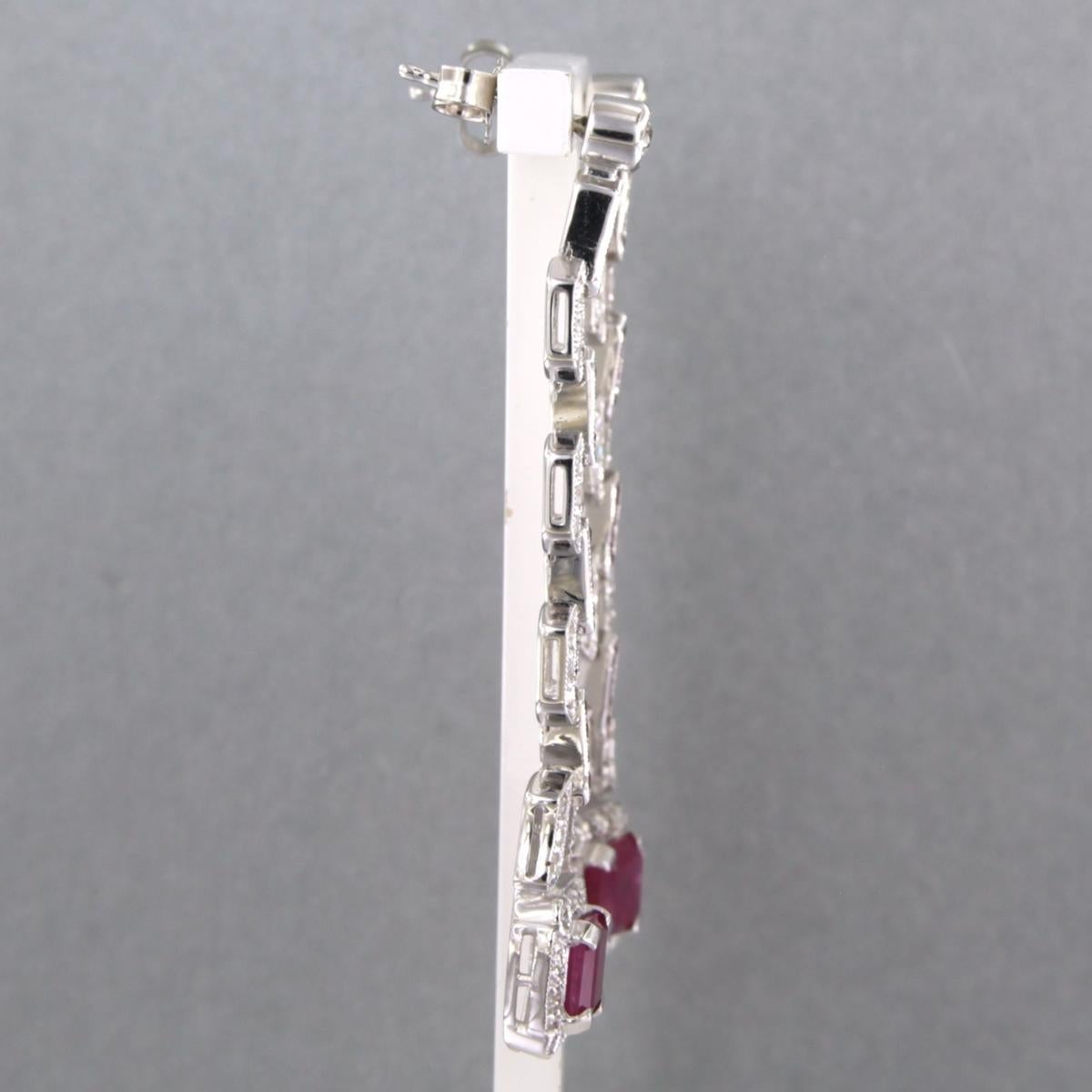 Earrings set with ruby up to 3.50ct and diamonds up to 1.04ct 14k white gold For Sale 1