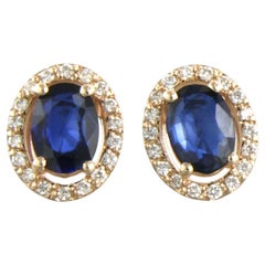 Earrings set with sapphire and brilliant cut diamonds up to 0.12ct 14k pink gold