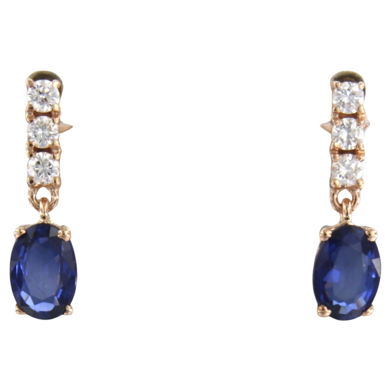 Earrings set with sapphire and brilliant cut diamonds up to 0.22ct 18k pink gold