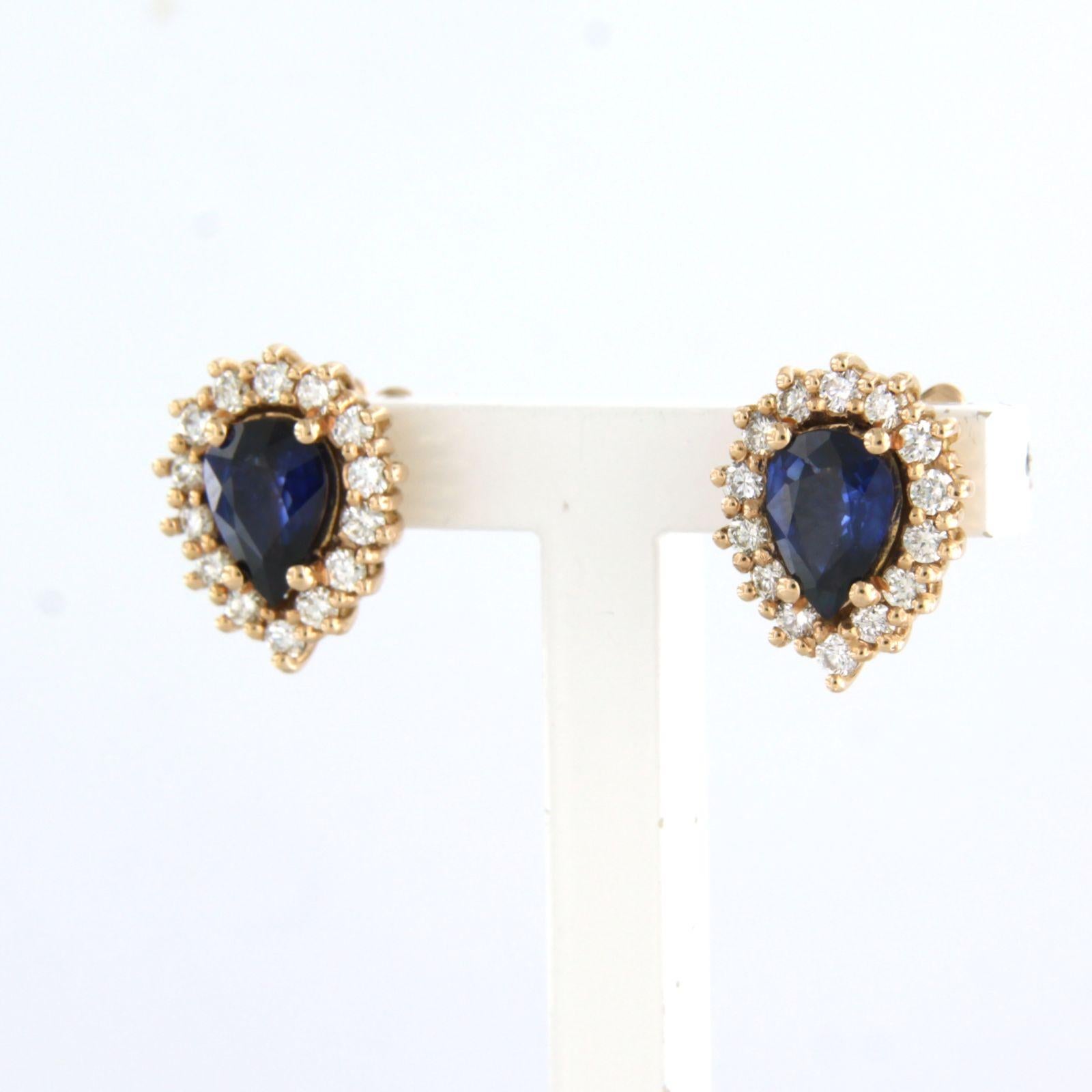 18k pink gold stud earrings set with sapphire 1.30 ct and brilliant cut diamonds total approximately 0.44 ct - F/G - VS/SI

detailed description

the top of the ear stud is 1.2 cm long by 9.6 mm wide

weight 4.4 grams

set with

- 2 x 7.0 mm x 5.0