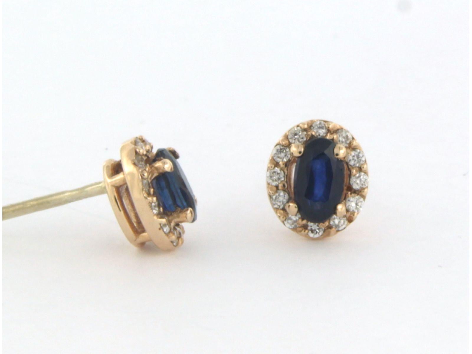 Modern Earrings set with Sapphire and diamonds 14k pink gold