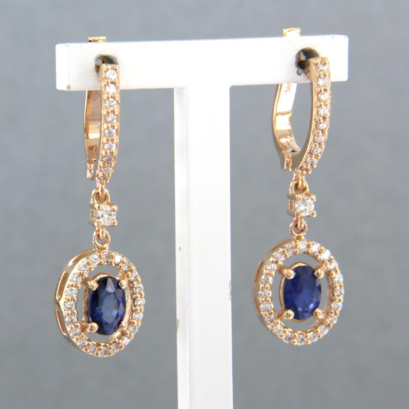 Modern Earrings set with sapphire and diamonds 14k pink gold For Sale