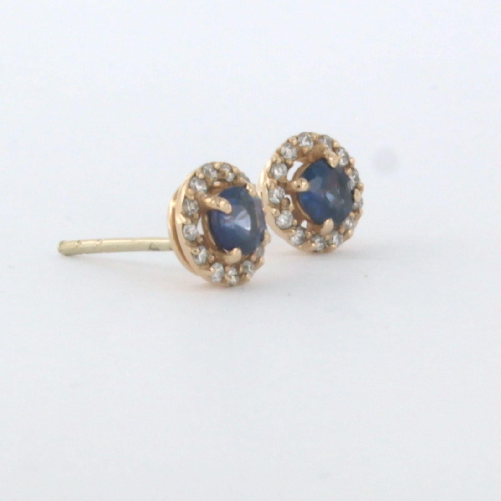 Earrings set with Sapphire and diamonds 14k pink gold In New Condition In The Hague, ZH