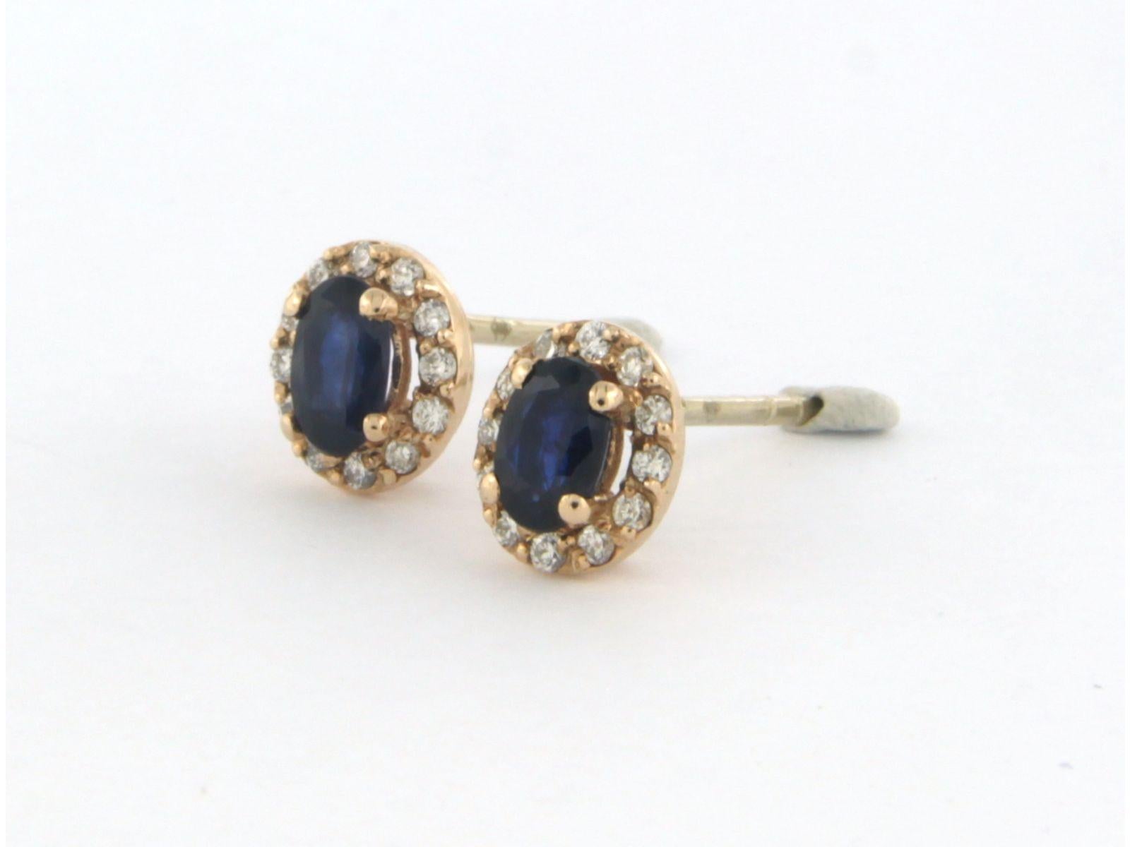 Earrings set with Sapphire and diamonds 14k pink gold In New Condition In The Hague, ZH