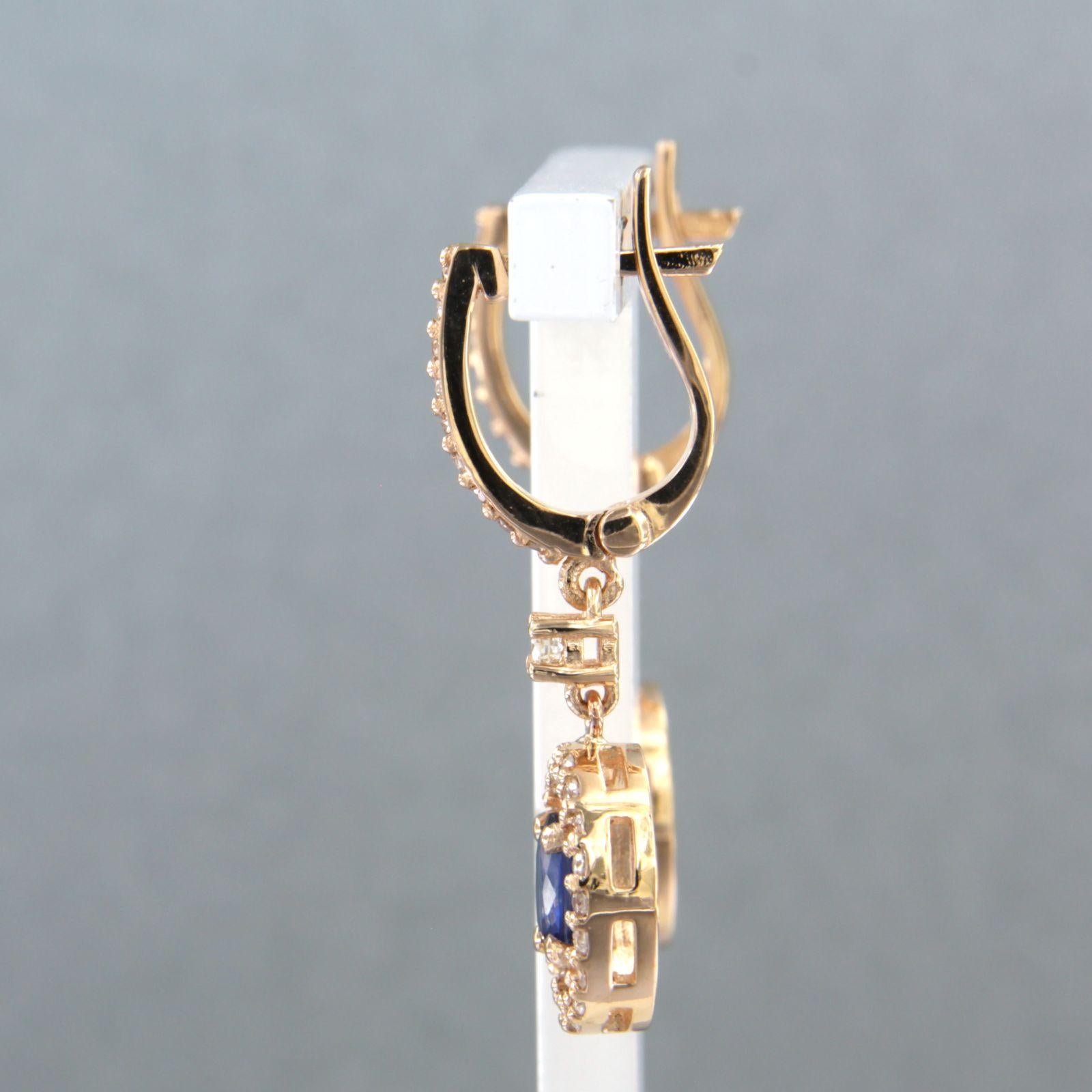 Earrings set with sapphire and diamonds 14k pink gold In New Condition For Sale In The Hague, ZH