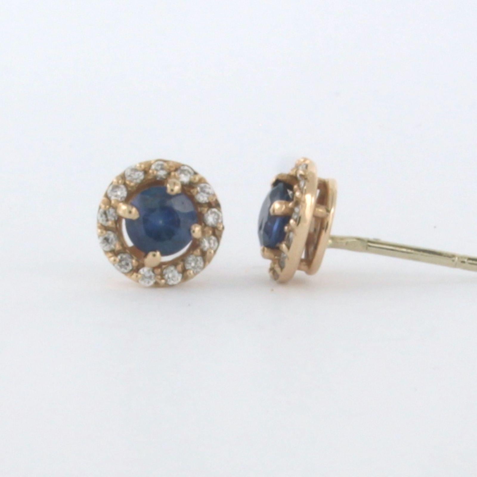 Women's Earrings set with Sapphire and diamonds 14k pink gold